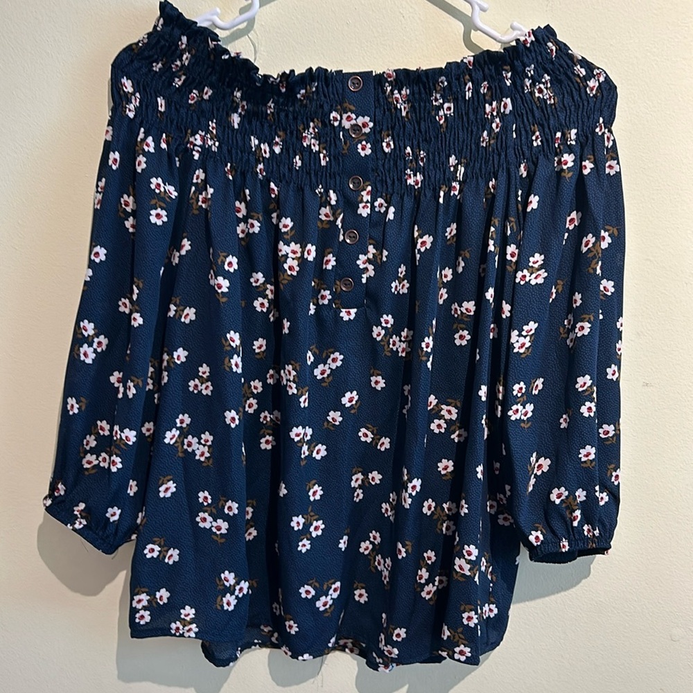Navy floral off shoulder top